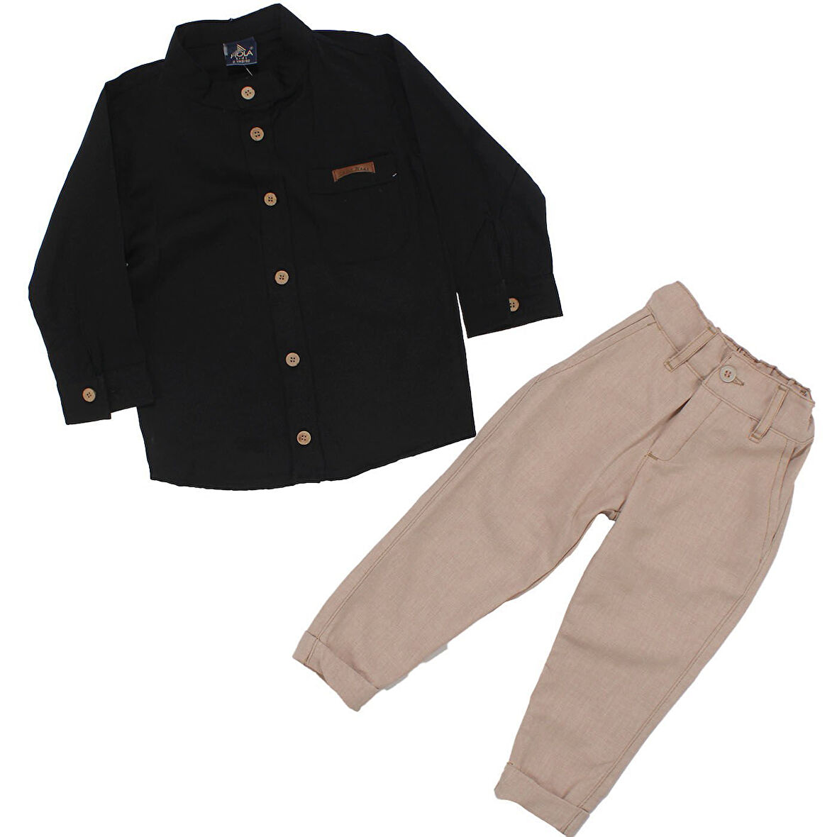 Erkek Çocuk Siyah Bej Hakim Yaka Gömlekli 2'li Takım