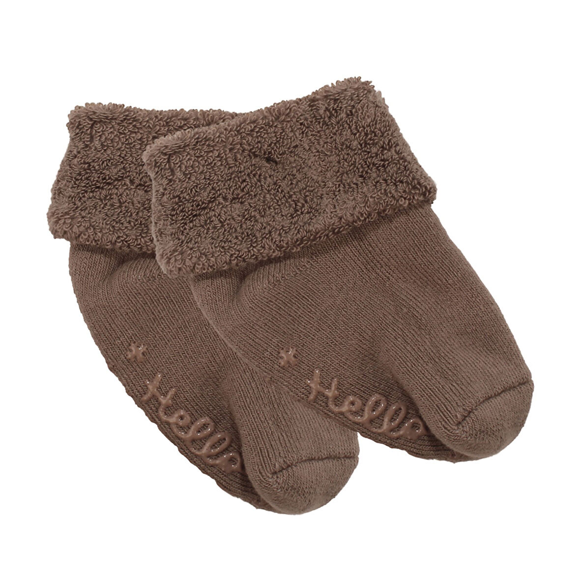 Unisex Koyu Kahve Kıvrık Hello Kaydırmaz Taban Havlu Çorap