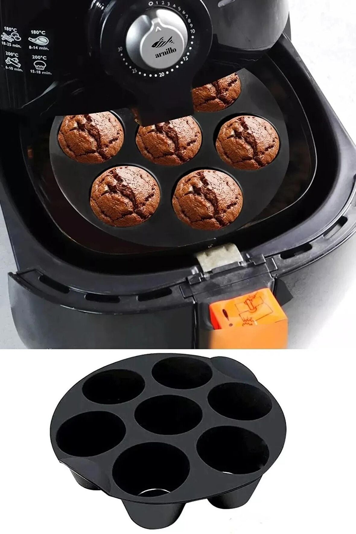 Airfryer Silikon 7'li Muffin Kek Kalıbı - Kek Ve Çörek Pişirme Kabı Silikon Kalıp Siyah - (bpa Free)