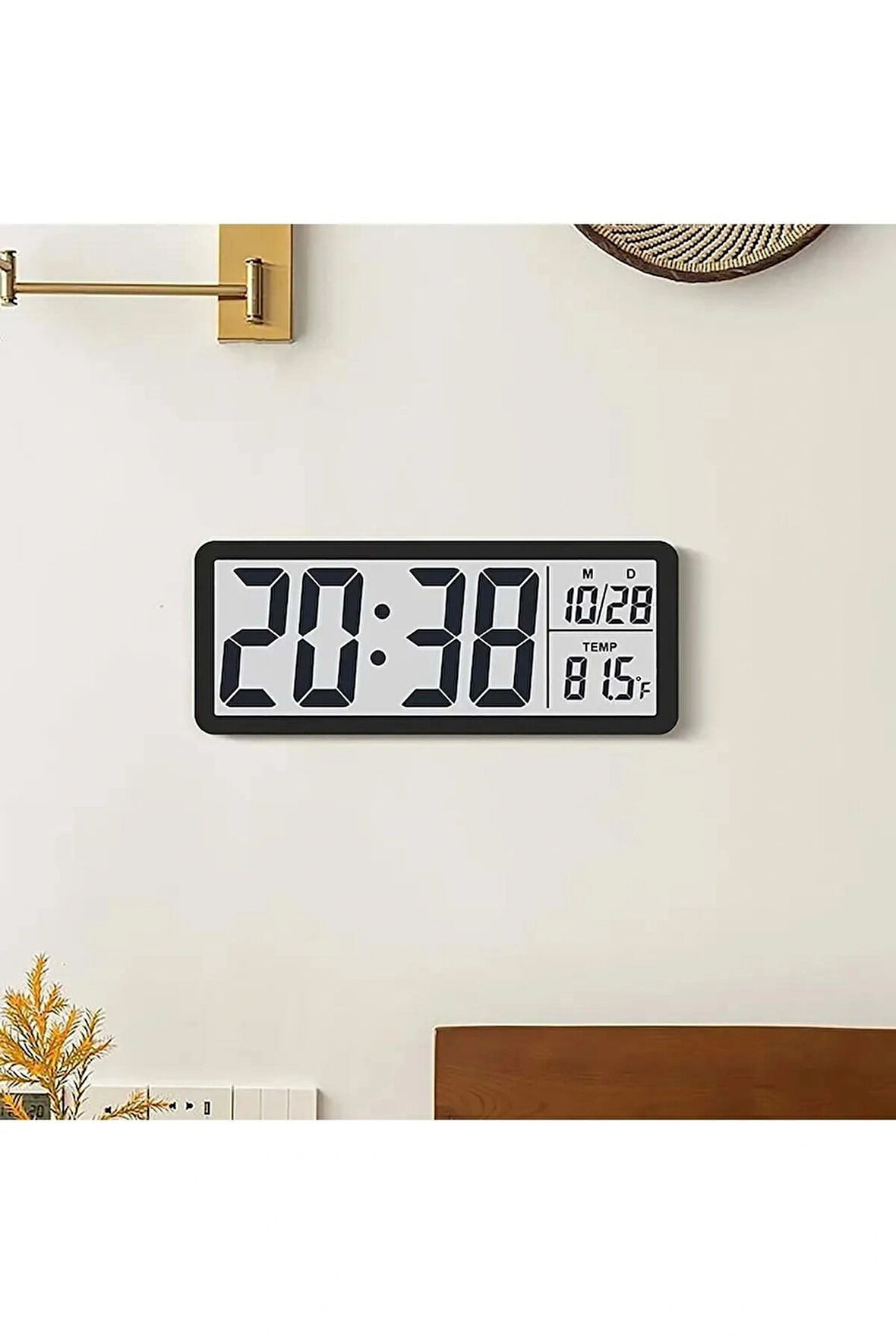 Monozone  20x8cm Dijital Duvar Saati LCD Ekran USB Pilli Zaman Sıcaklık Tarih Hafta Alarm Elektronik Çok Fonksiyonlu 