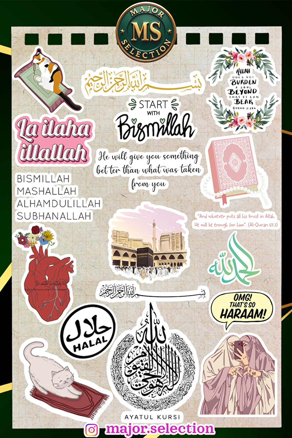 Arapça Dini Motivasyon Sticker Seti  İslami Ajanda Telefon Laptop Bullet Journal için Etiket