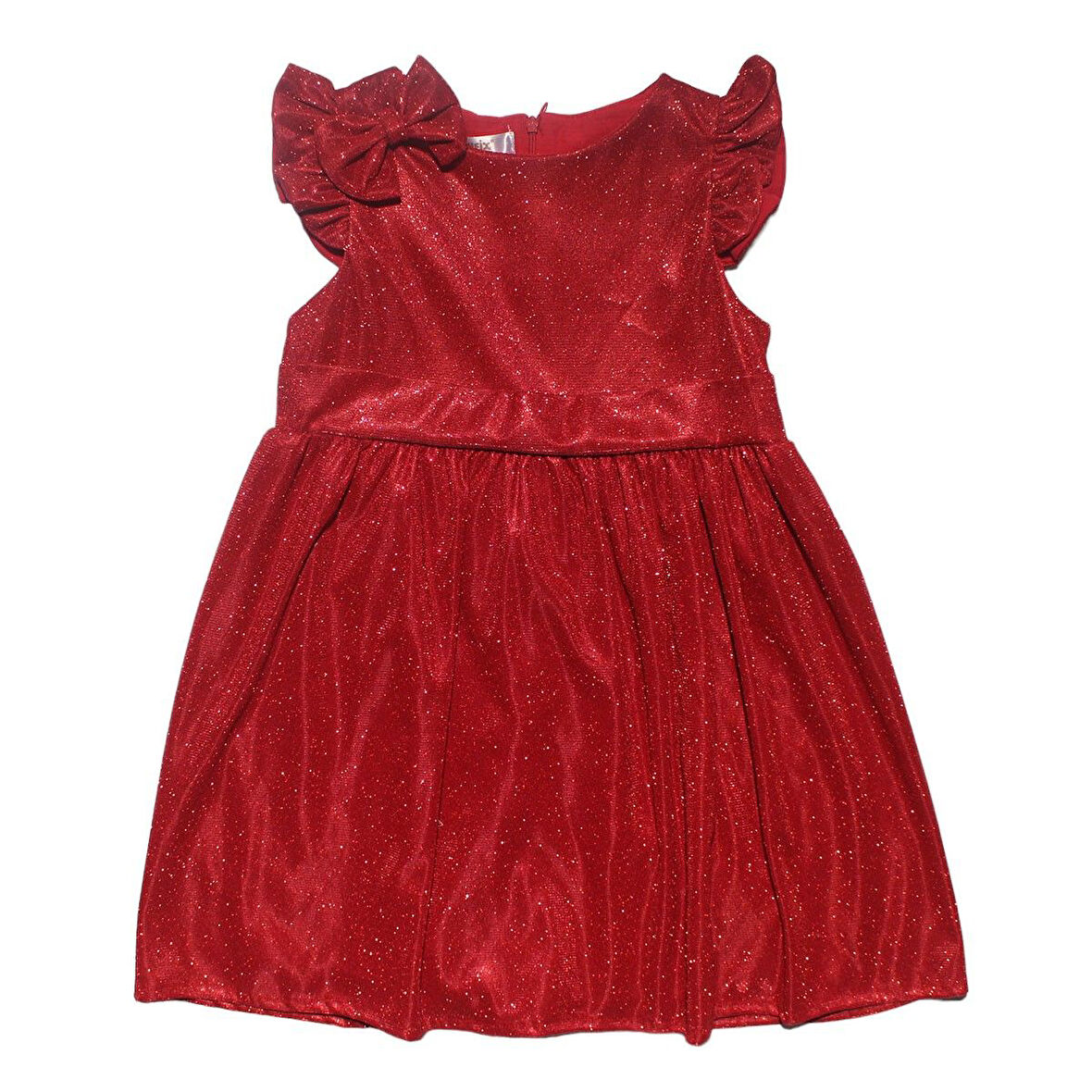 Kız Çocuk Kırmızı Simli Fırfırlı Elbise