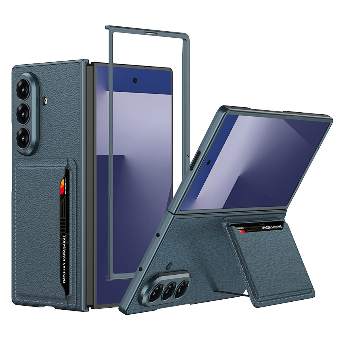 Galaxy Z Fold 7 Suni Deri Arka Yüzey Kartlıklı Kıpta Silikon Kapak