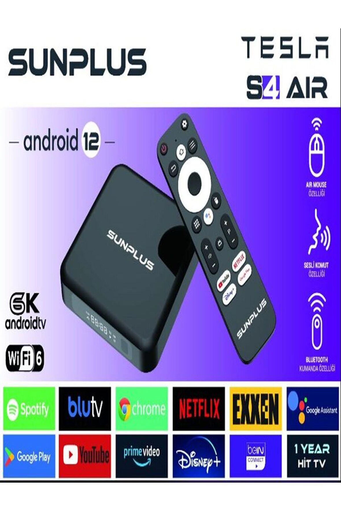 tesla S4 AIR wifi 6 4gb-ram /32gb hafıza android 12 tv box