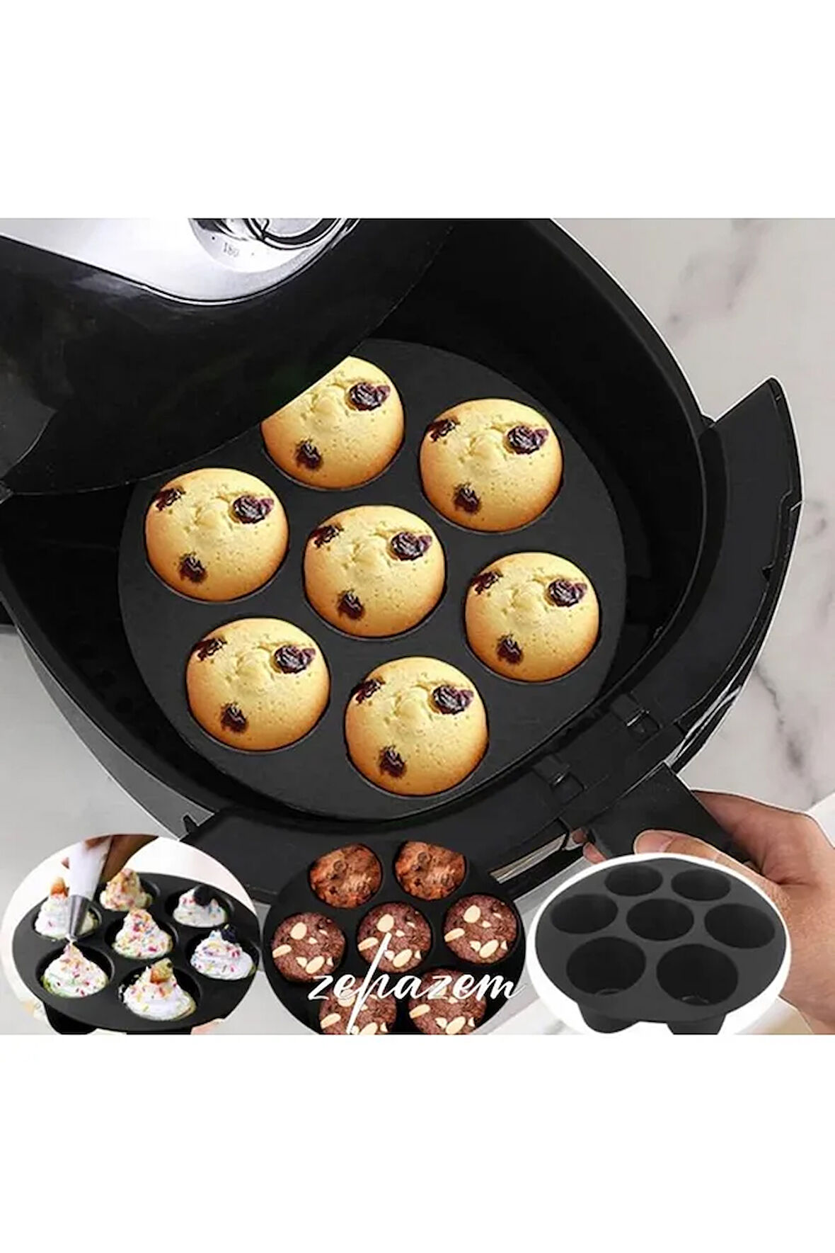 Silikon Airfryer Muffin Kek Kalıbı 7 Gözlü Hava Fritözü Kek Ve Çörek Kalıbı