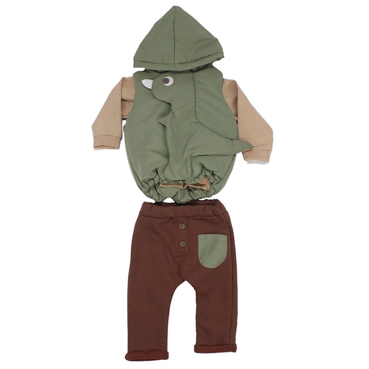 Erkek Bebek Yeşil Dino Şişme Yelekli 3'lü Takım