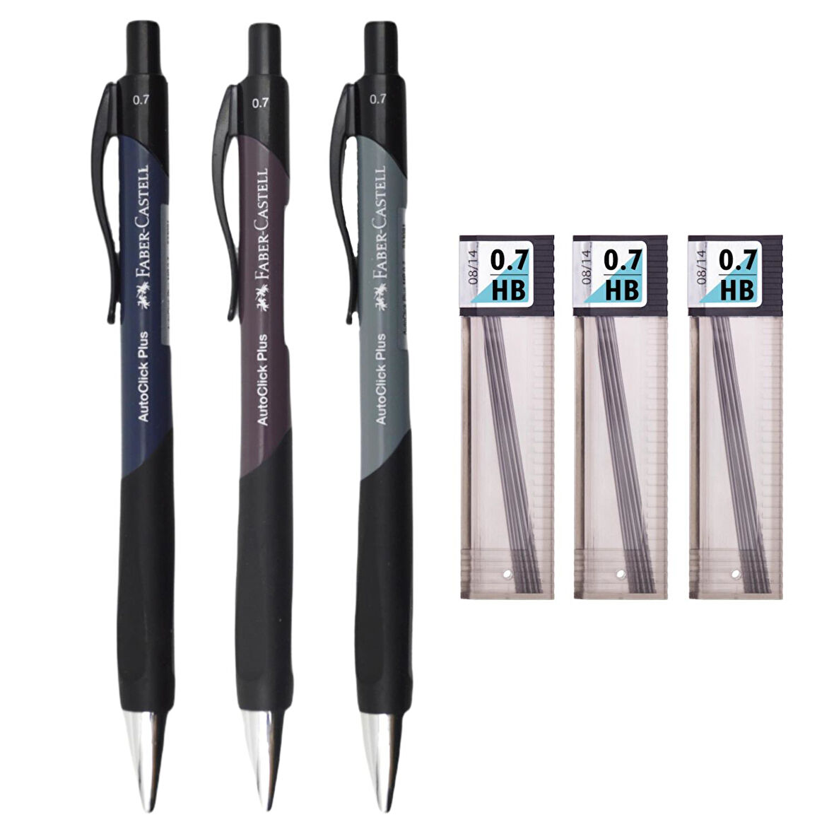 Faber-Castell AutoClick Plus Versatil Uçlu Kalem 0.7 3 Adet ve Tombow 0.7 Kalem Ucu 3 Adet