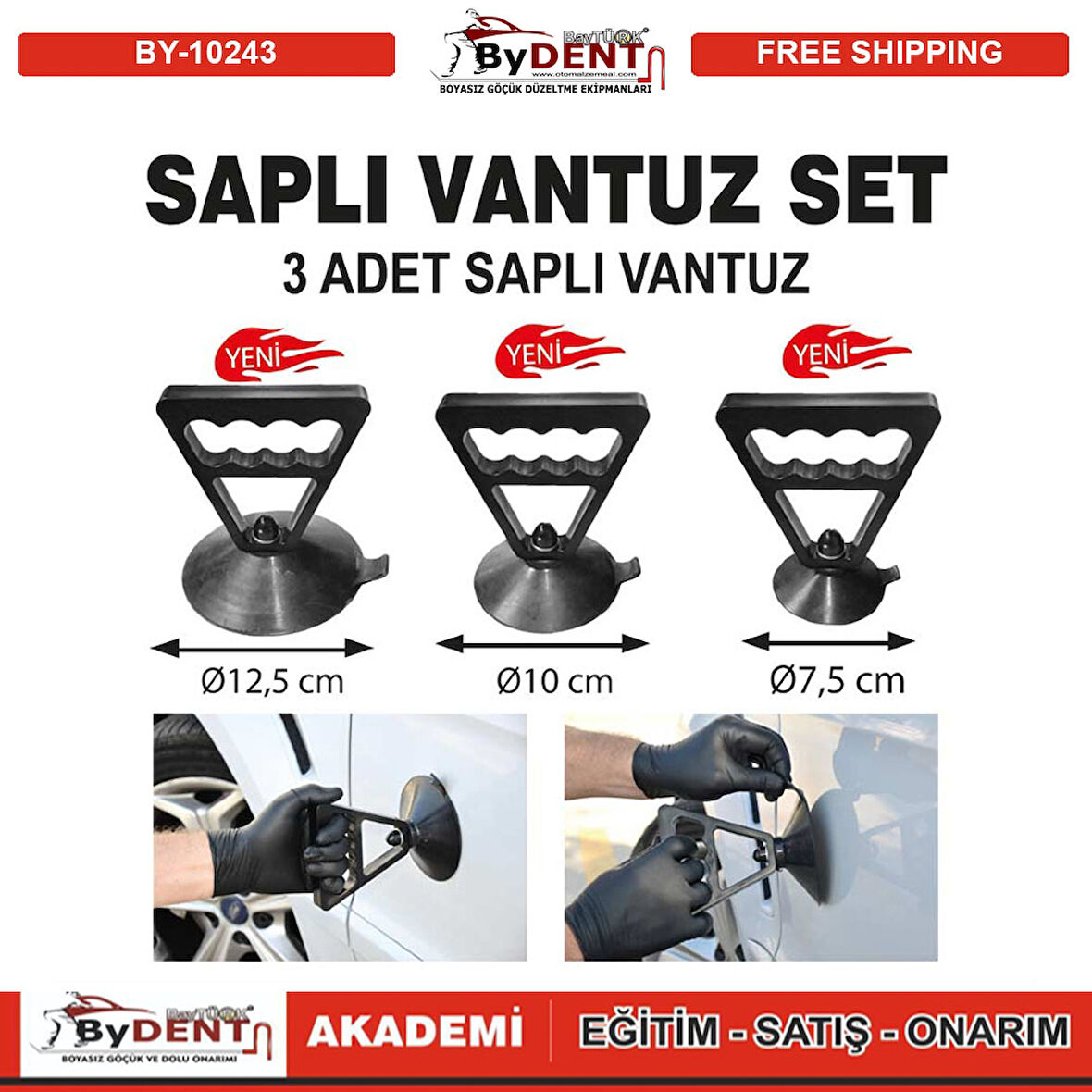 Pdr Boyasız Göçük Düzeltme Saplı Vantuz 3 lü set 