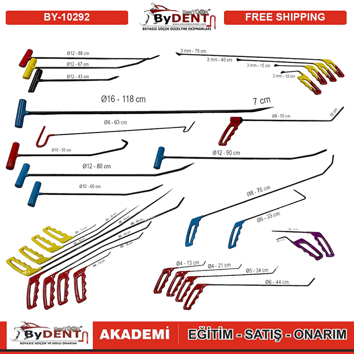 Pdr Boyasız Göçük Düzeltme 30 Parça Pro İtalyan Çubuk Seti