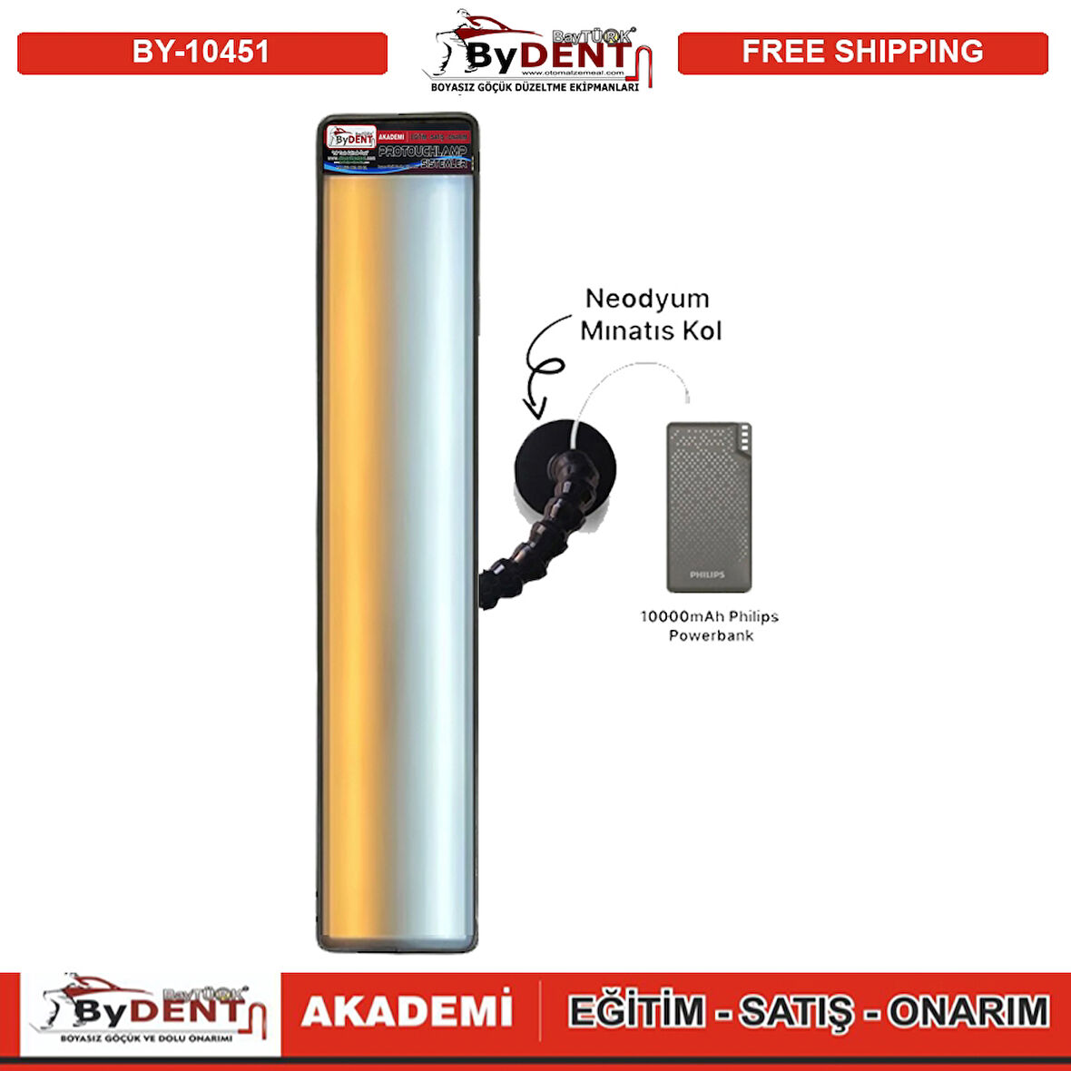 Pdr Boyasız Göçük Düzeltme Şarjlı 2 Ledli Uzun Lamba Mıknatıslı 52x12