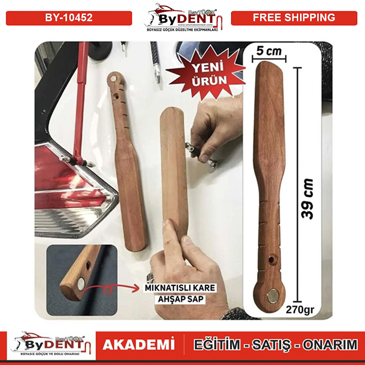 Boyasız Göçük Düzeltme Ahşap Çekiç 39x5cm Mıknatıslı