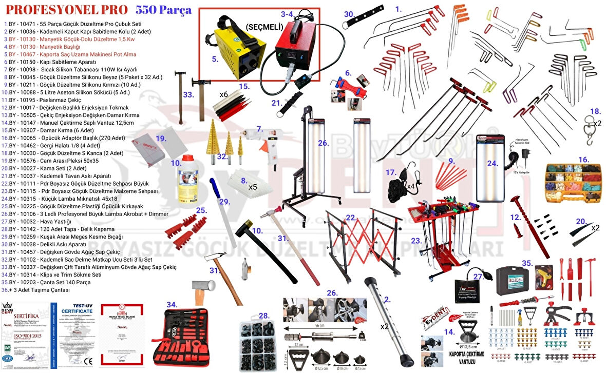 550 Parça Pdr Boyasız Göçük Onarım Seti Profesyonel Full + Full Set