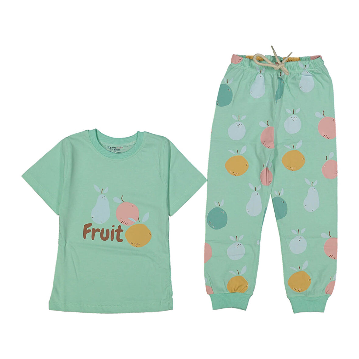 Kız Çocuk Su Yeşili Meyve Baskılı Pijama Takımı