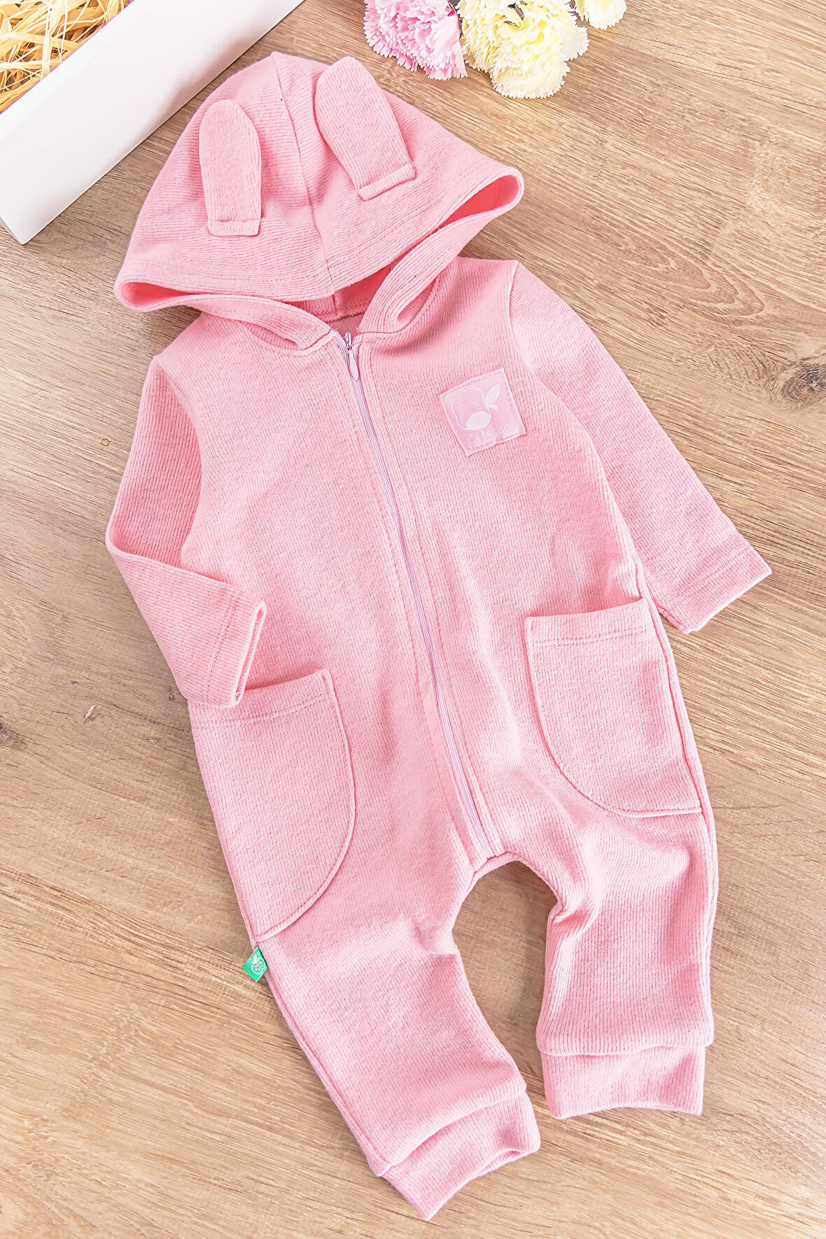 Kapüşonlu Önden Fermuarlı Kız/Erkek Bebek Tulum