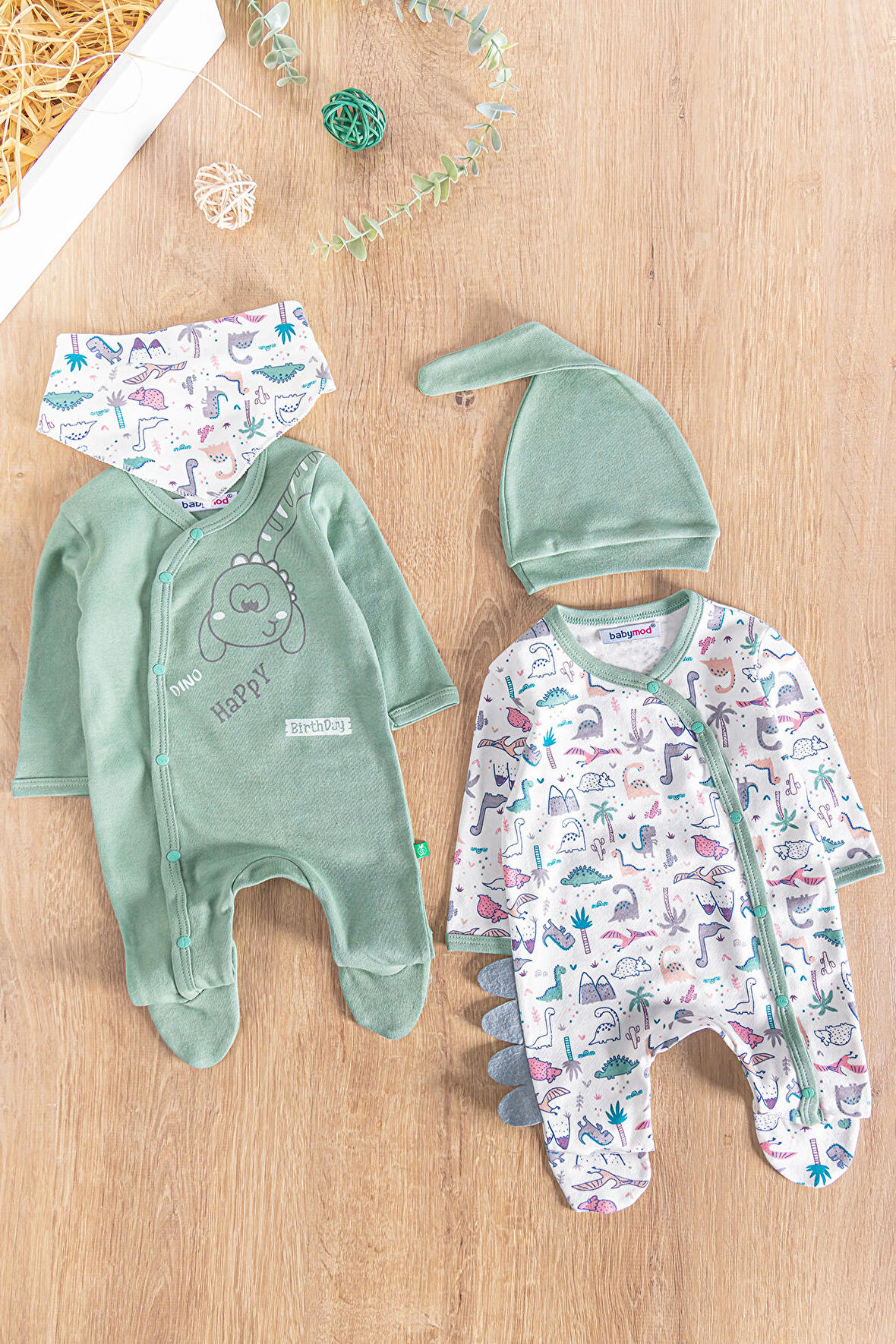 Dino Figürlü Uzun Kollu 2'li Erkek Bebek Tulum