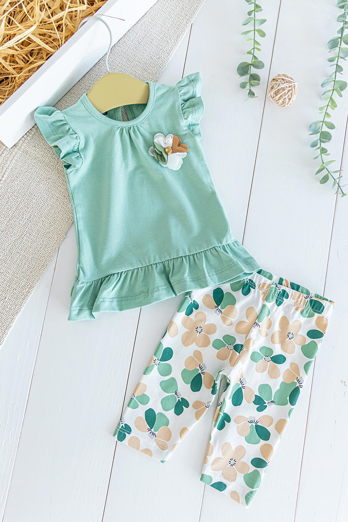 Çiçek Desenli Yazlık 2'li Kız Bebek Takım