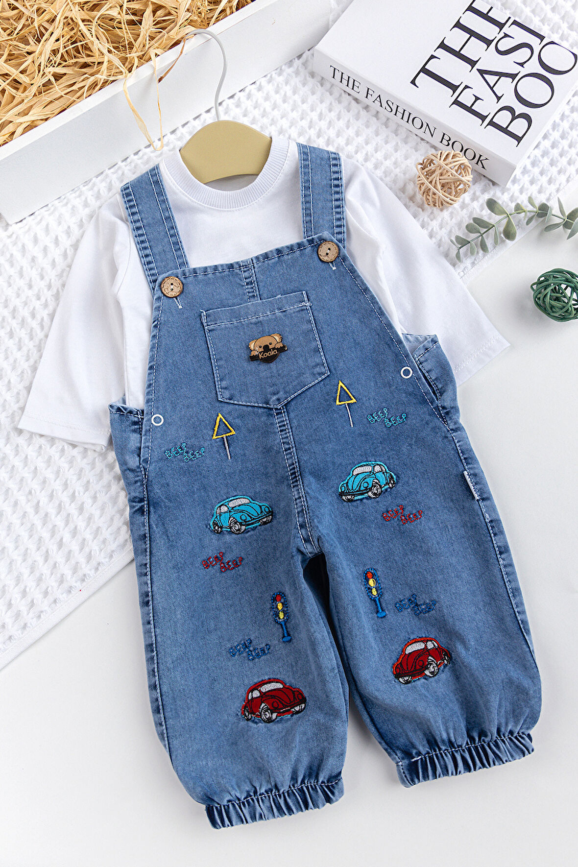 Erkek Bebek Arabalı 2'li Denim Şık Kot Salopet Tulum Takım