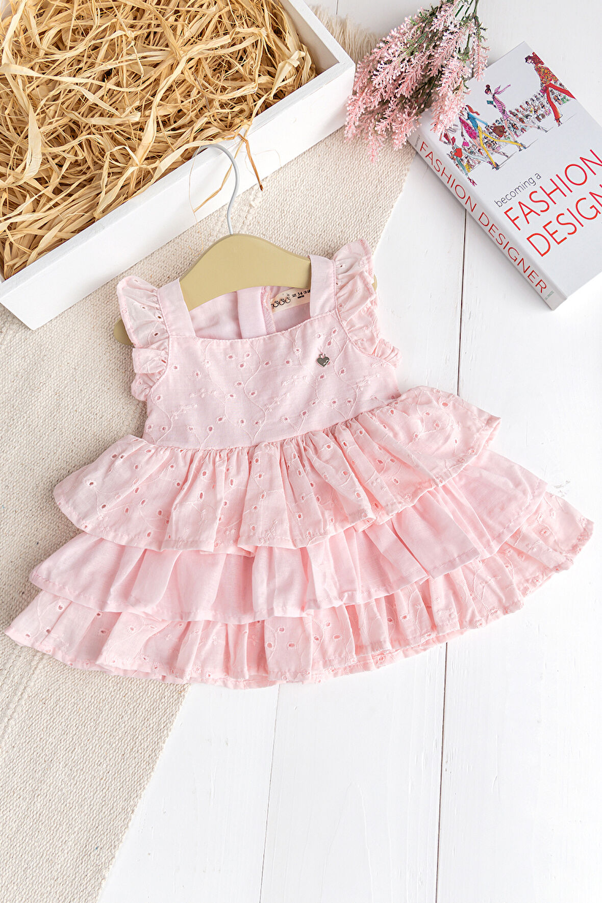 Üç Katlı %100 Pamuk Kız Bebek Elbise Şık Doğum Günü Özel Gün  Pembe