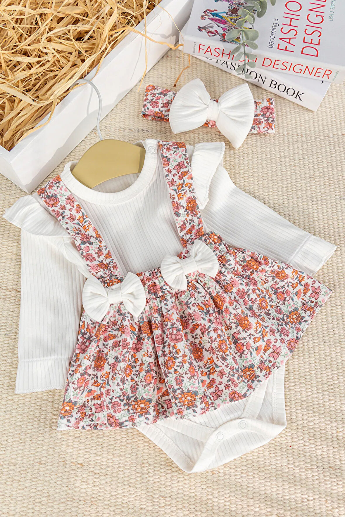 Fiyonklu Bandanalı 100% Pamuk Şık Kız Bebek Jile Etek Elbise