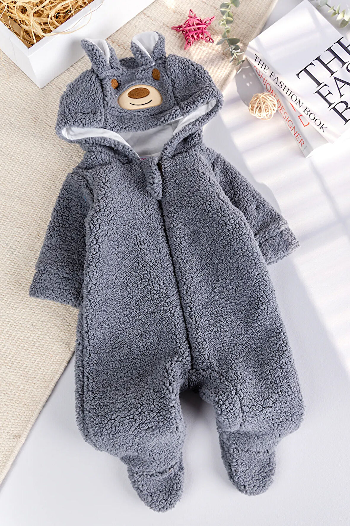 Kapüşonlu Welsoft Peluş Kışlık Kız/Erkek Bebek Tulum