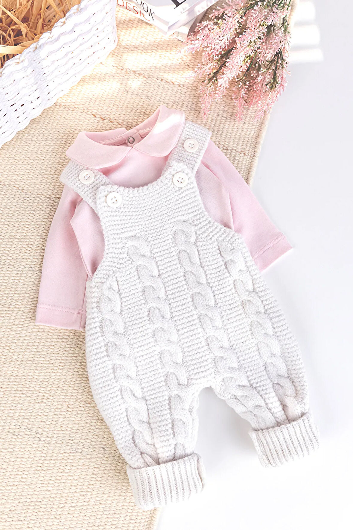 Triko Kışlık 2'li Kız Bebek Salopet Tulum Set