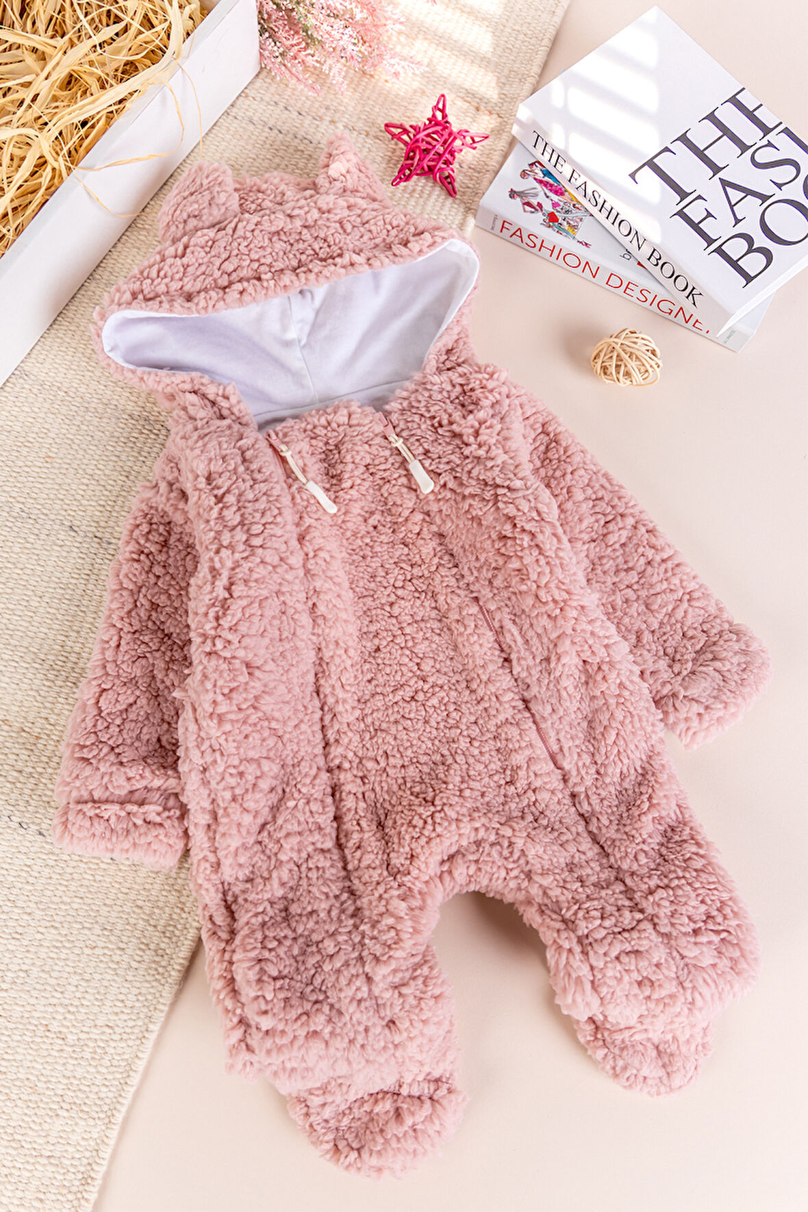 Kapüşonlu Welsoft Peluş Kışlık Kız/Erkek Bebek Tulum