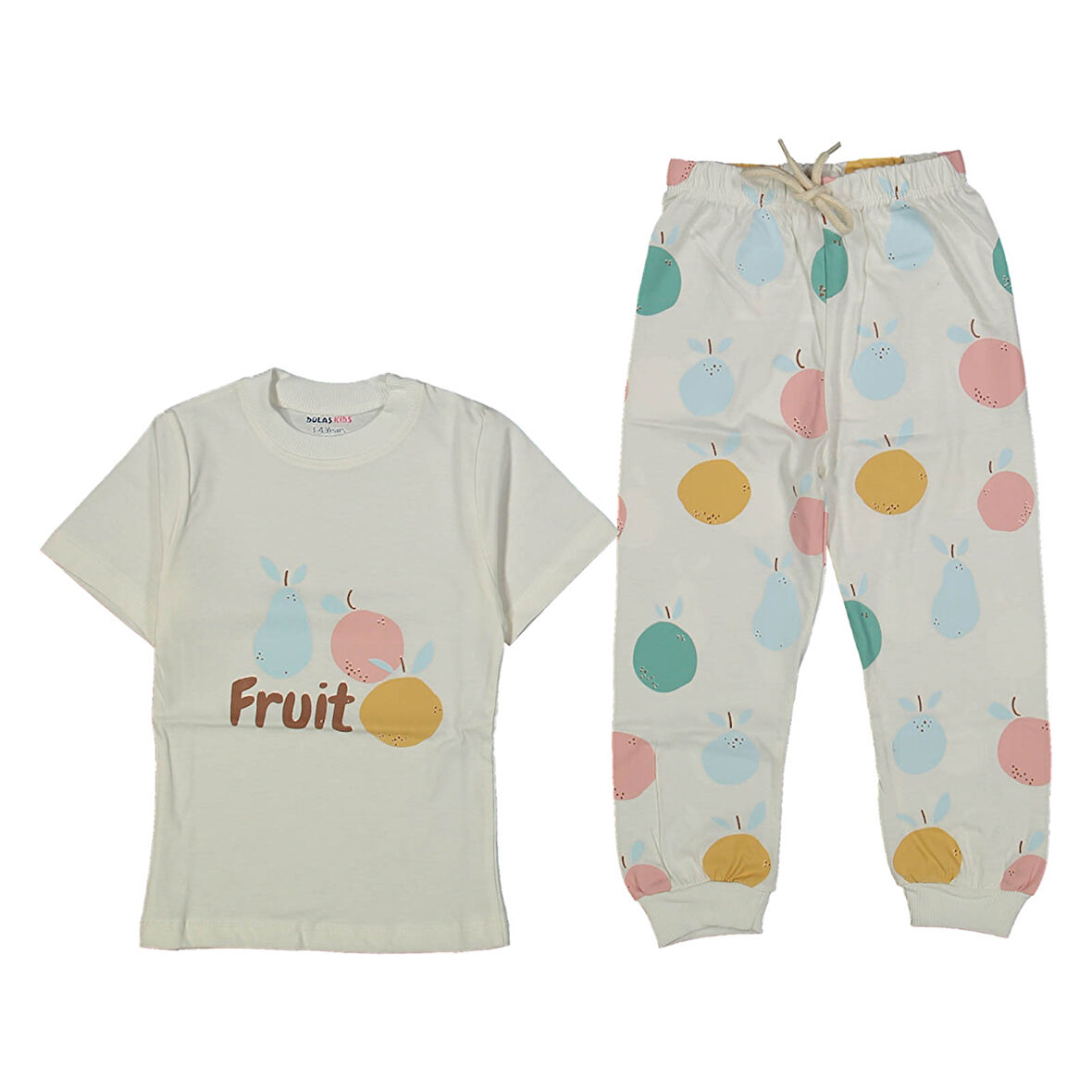 Kız Çocuk Ekru Meyve Baskılı Pijama Takımı