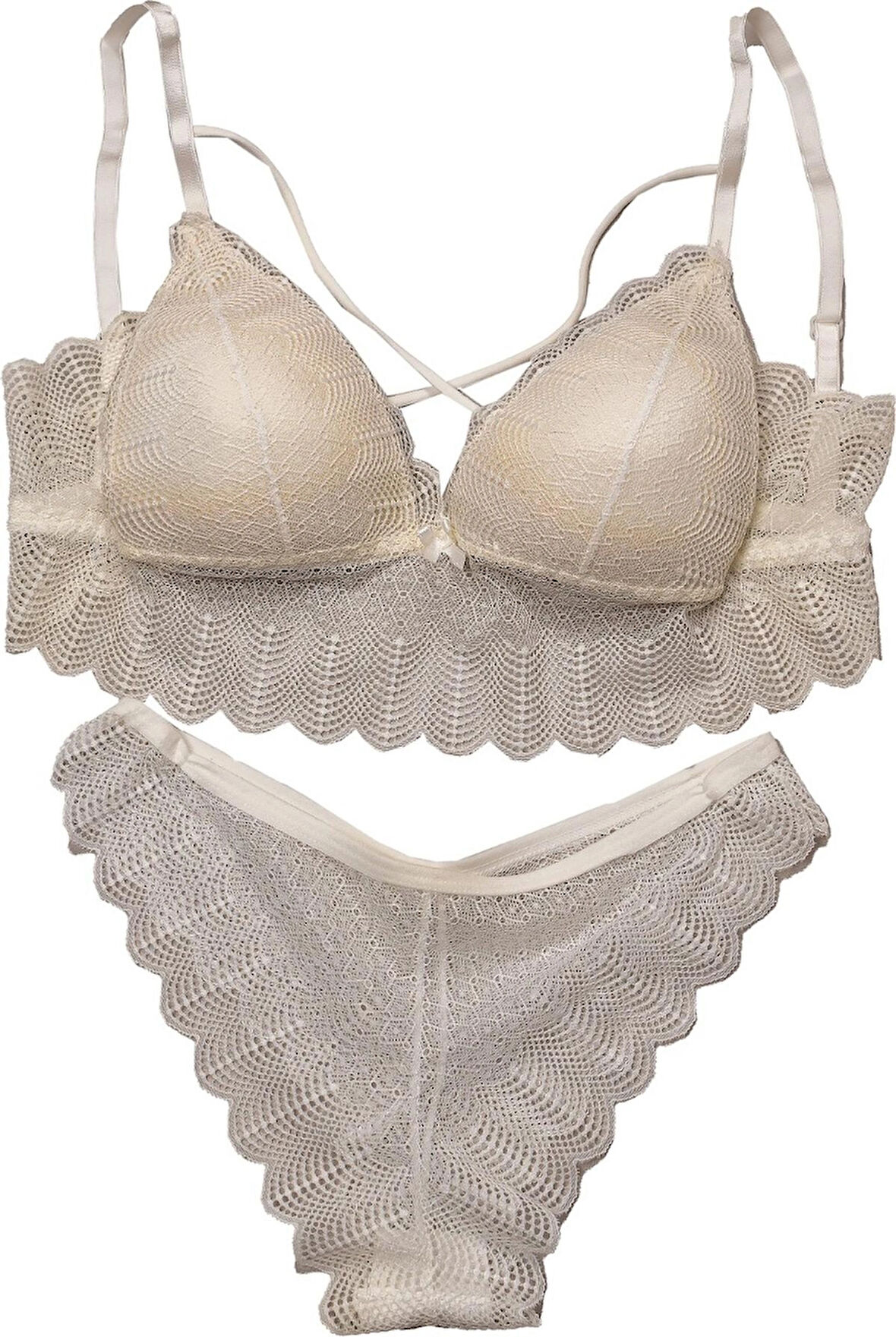 Kadın Sütyen Takımı Bralet Dolgusuz Destekli Ekru