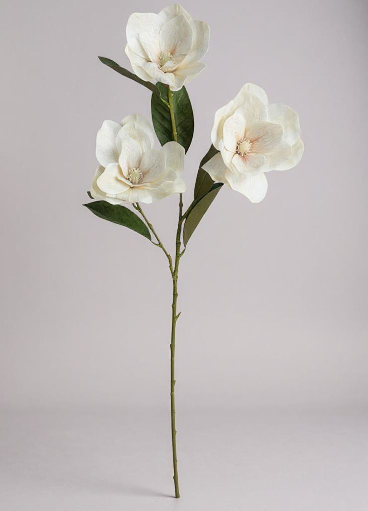Yapay Çiçek Pastel Ekru Manolya Islak Doku 3 Kafalı Uzun Dal Çiçek Flowers 80cm