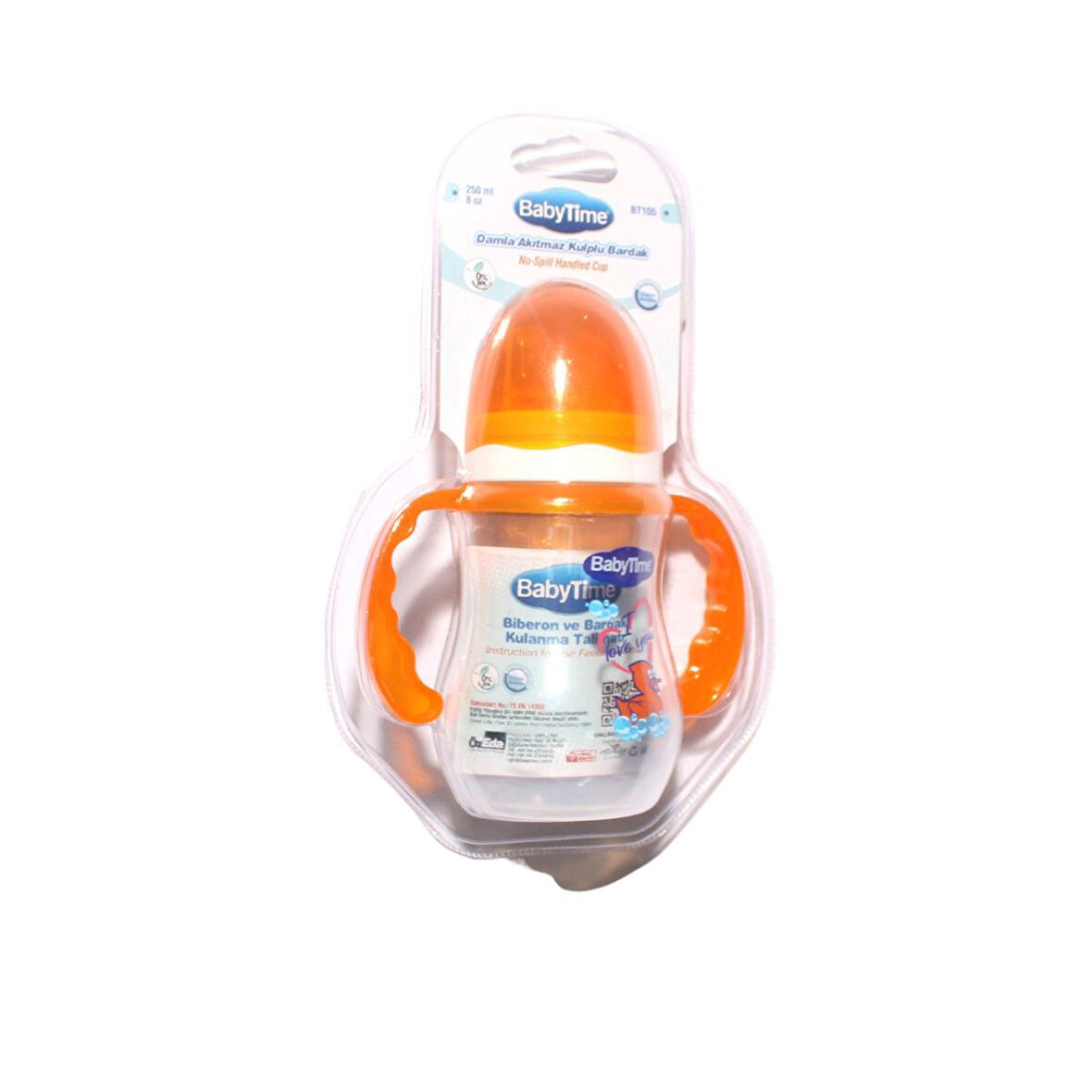 Babytime Turuncu Damla Akıtmaz Kuplu Bardak Biberon 250 ML