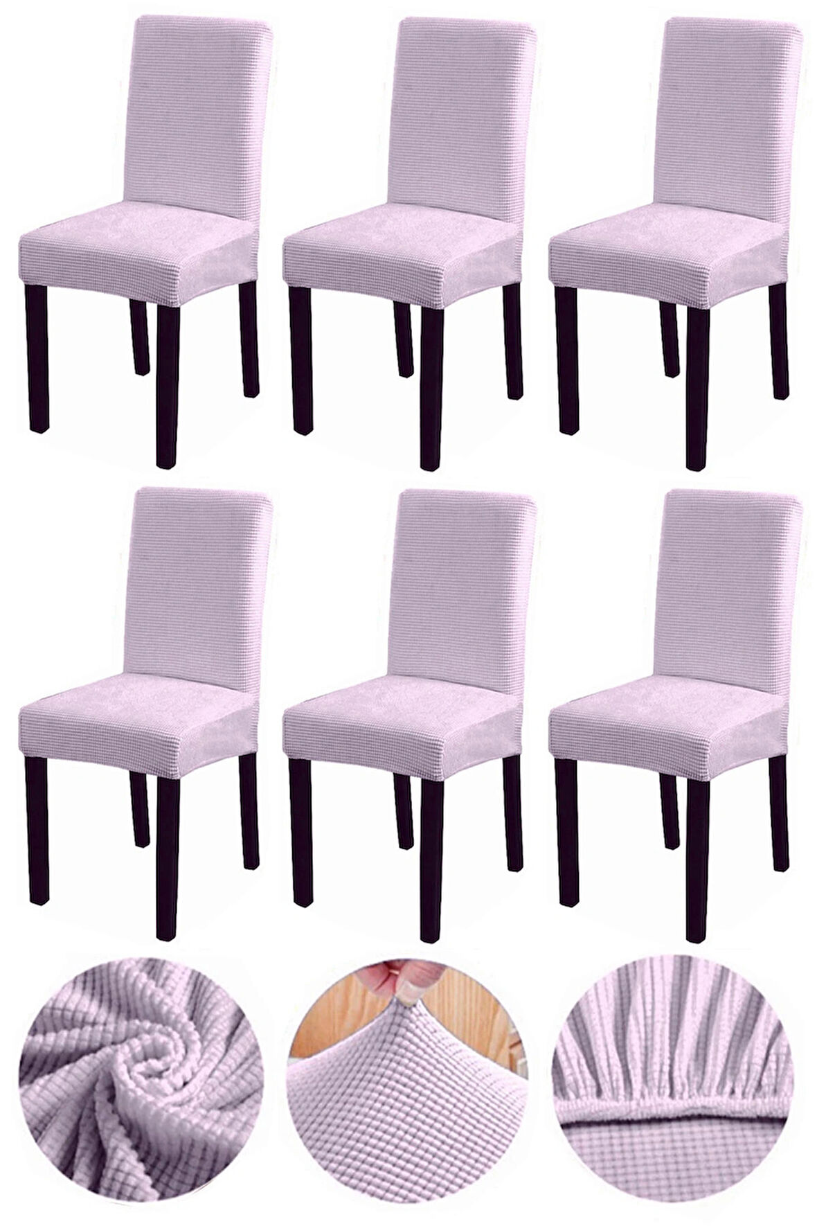 Bambu Nano Kumaş Likralı Yıkanabilir 6'lı Sandalye Kılıfı Lastikli Sandalye Örtüsü (6ADET) - TAŞ 