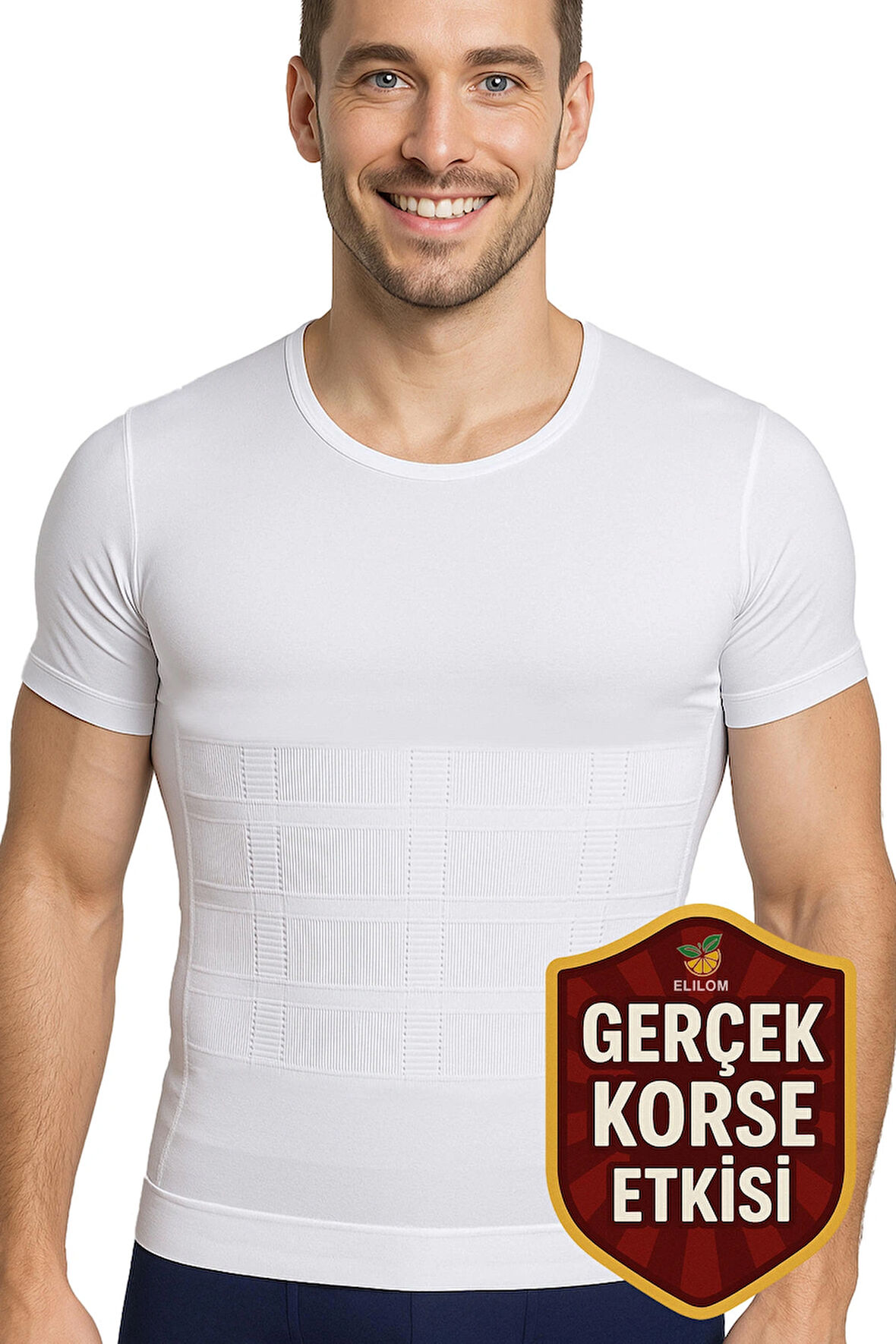 Erkek Korseli Atlet Göğüs Jinekomasti ve Göbek Karın Toparlayıcı Fit Görünüm Kısa Kollu