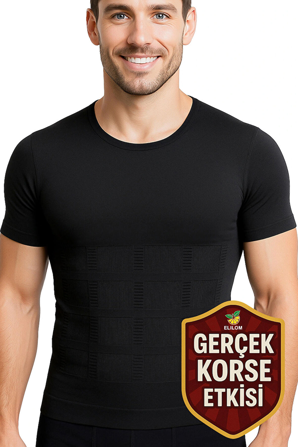 Erkek Korseli Atlet Göğüs Jinekomasti ve Göbek Karın Toparlayıcı Fit Görünüm Kısa Kollu