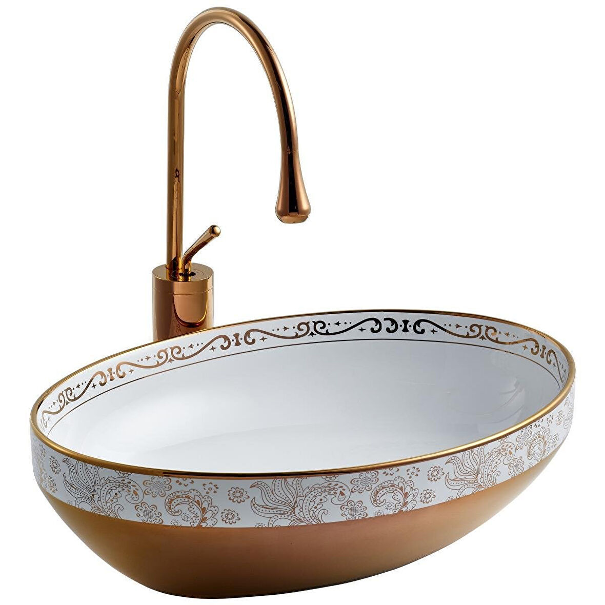 LENA TEZGAH ÜSTÜ ÇANAK LAVABO E-8304 BEYAZ-BRONZ