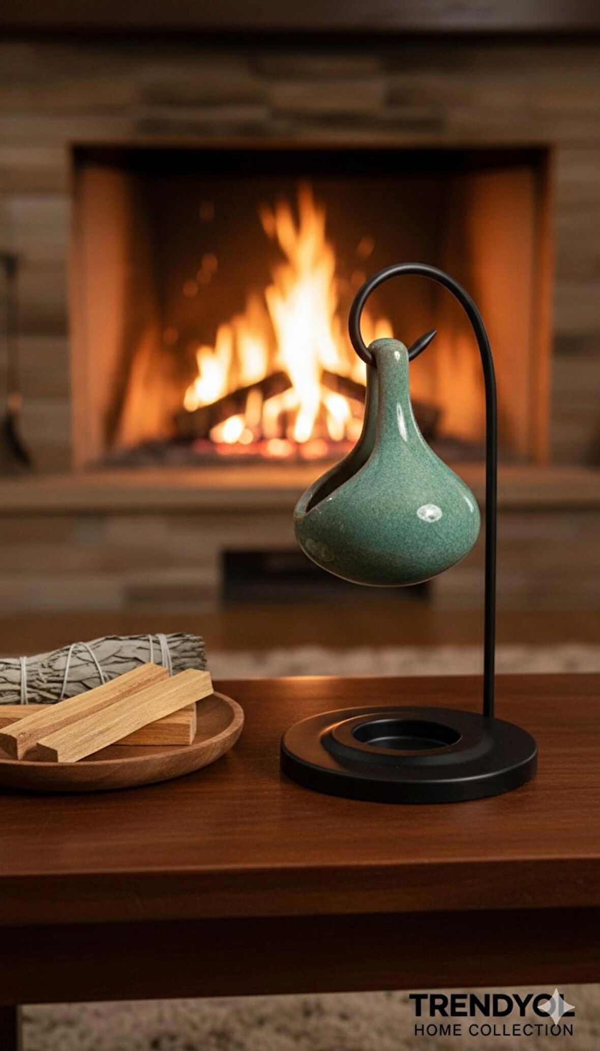 Seramik Askılı Buhurdanlık Oksit Yeşili – Aromaterapi