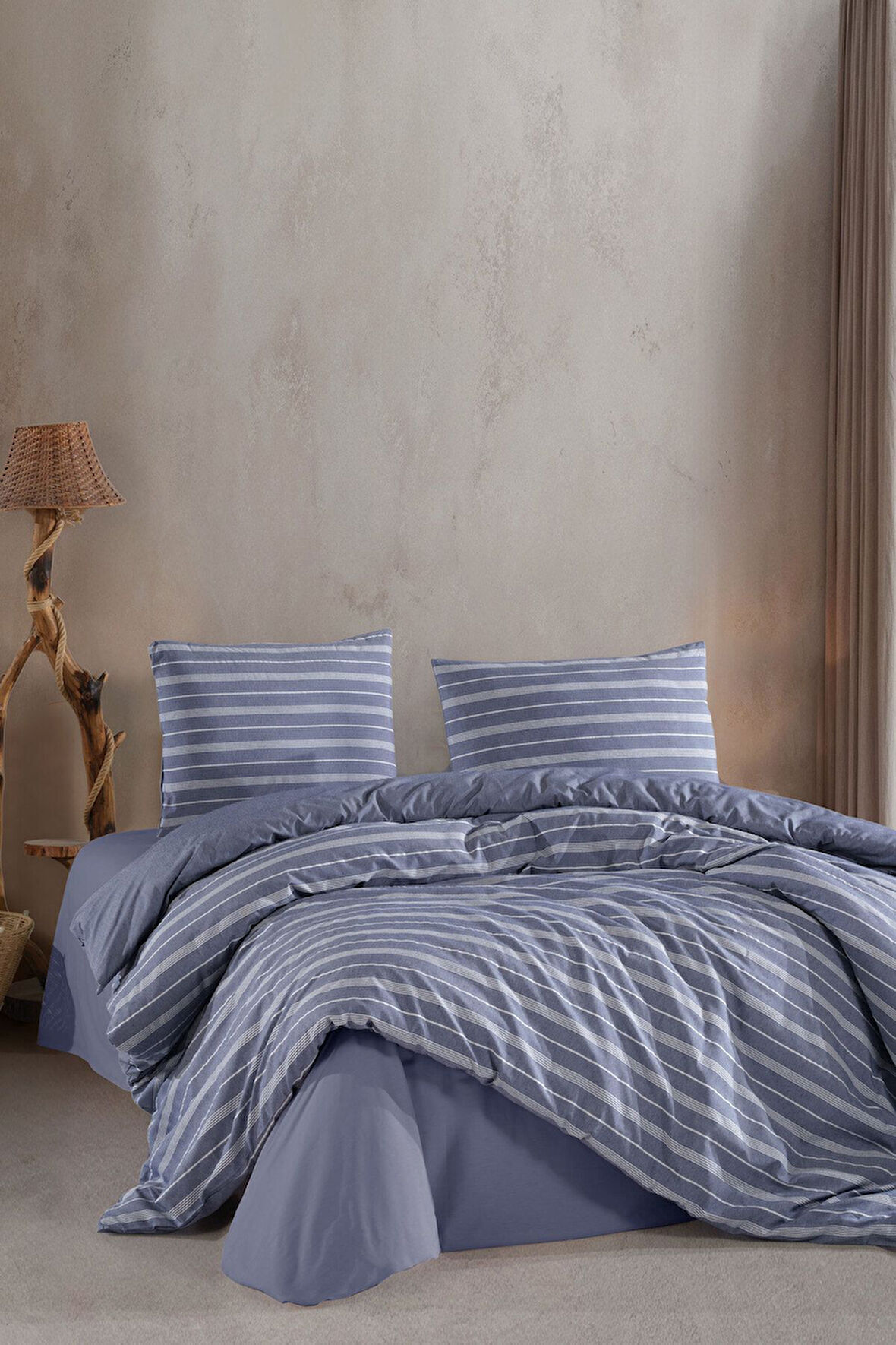 Varol Stripe Saten (KİNG SİZE) Nevresim Takım - LACİVERT