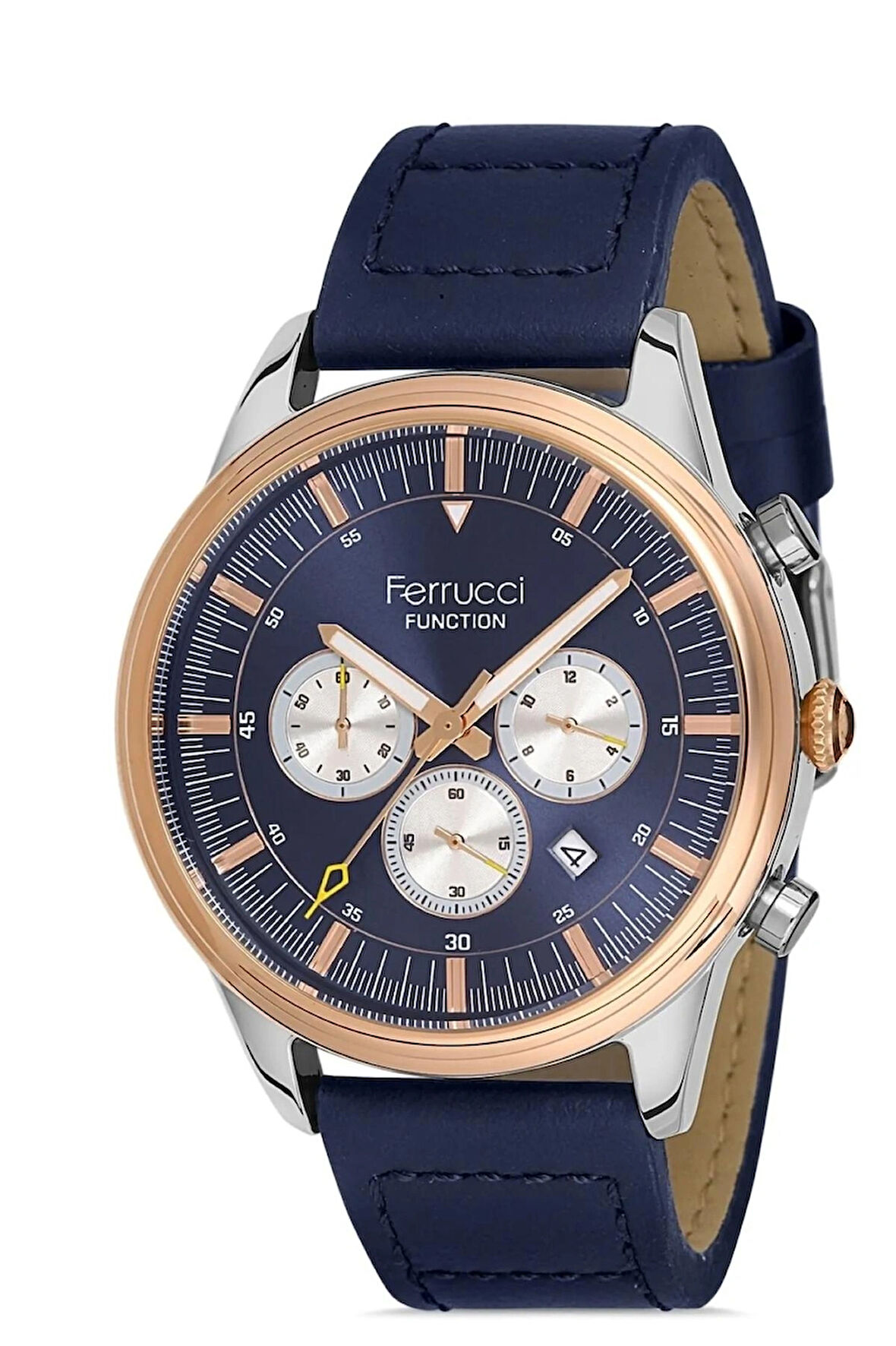 Ferrucci Spor Model Lacivert Deri Kordon Fonksiyonlu&Takvimli Erkek Kol Saati