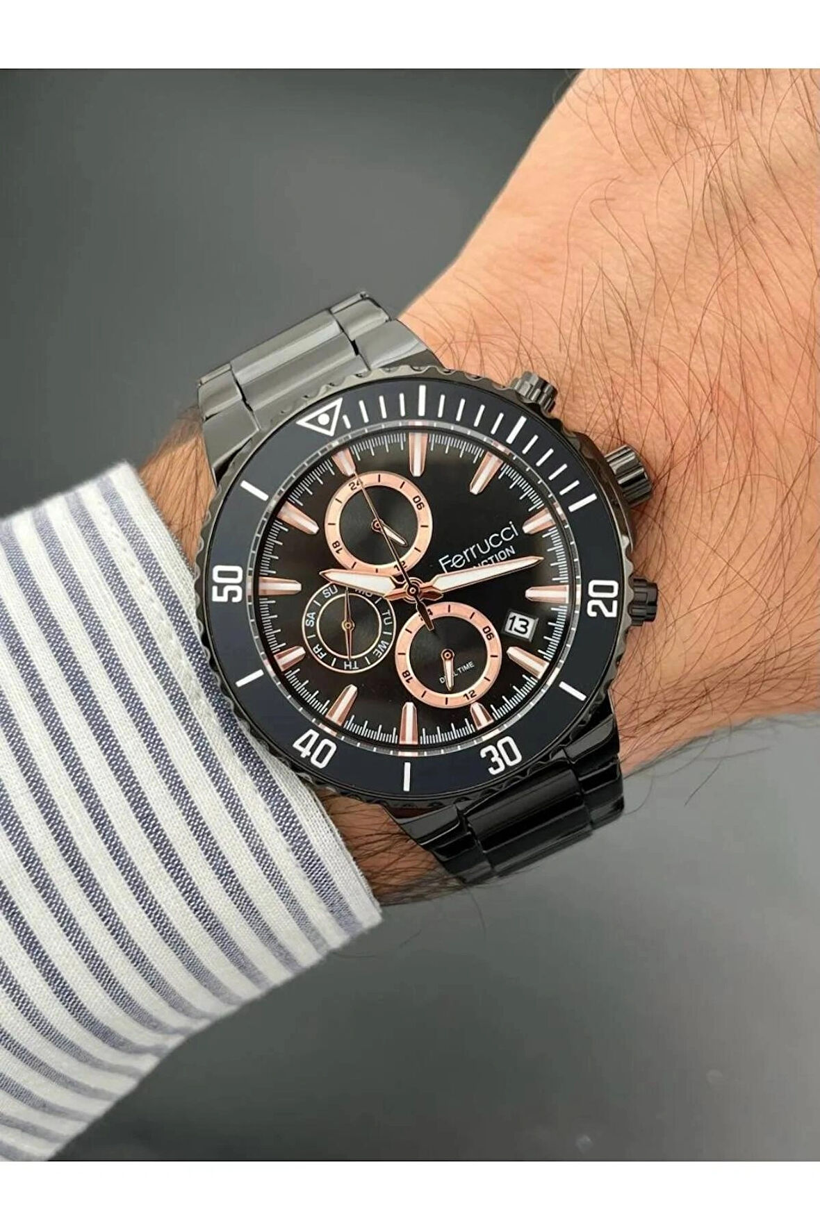 Ferrucci Siyah Renk Fonksiyonlu Takvimli Spor Model Erkek Kol Saat