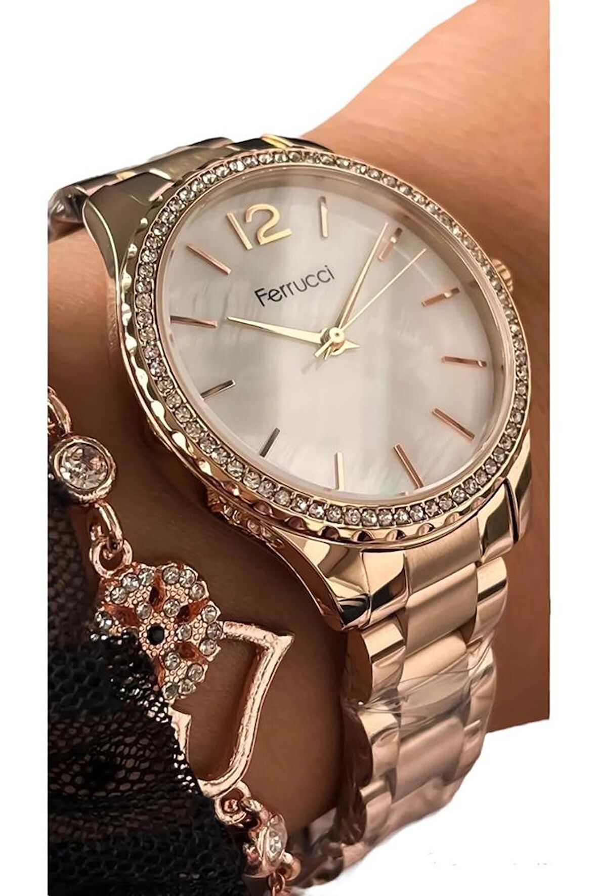 Ferrucci Rosegold Çelik Şık Kadın Kol Saat ve Şık Bileklik