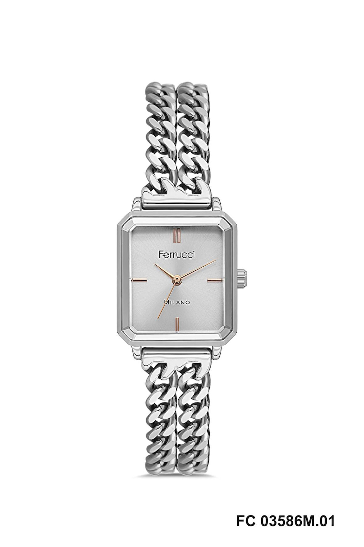 Ferrucci FC03586M.01 Gümüş Renk Bileklik Model Köşeli 24 mm Kadın Kol Saati