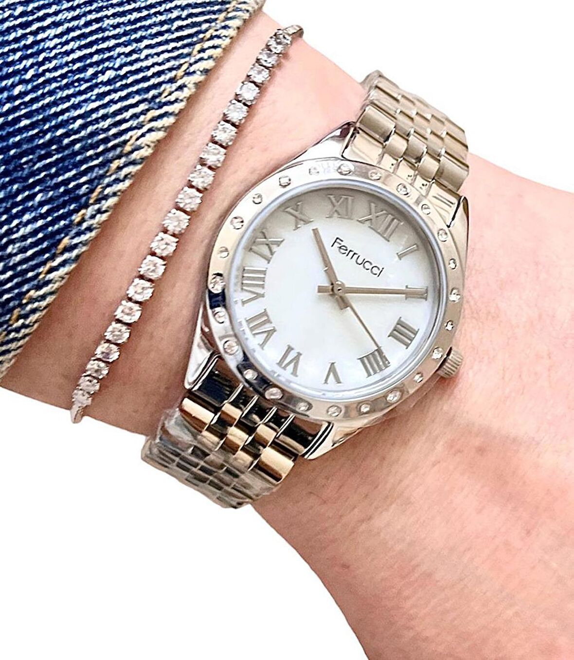 Ferrucci 1.Sınıf Çelik Su Geçirmez Şık Kadın Kol Saat+Bileklik Hediyeli