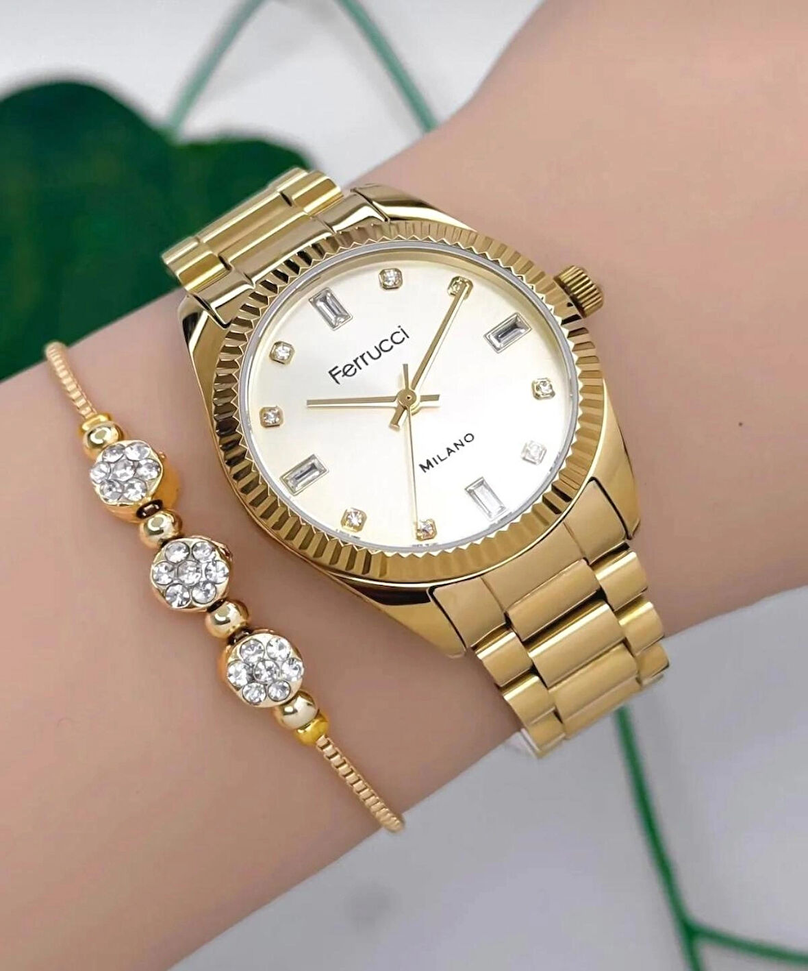 Ferrucci Rolex Kasa Çelik Kadın Kol Saati+Bileklik Hediye