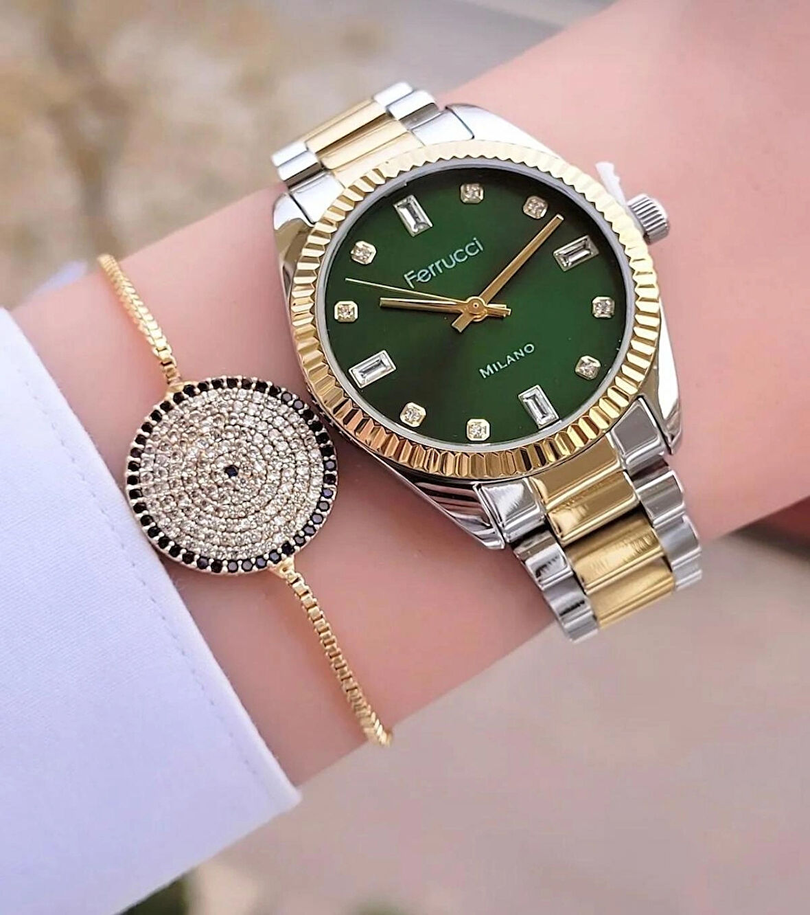 Ferrucci Rolex Kasa Çelik Kadın Kol Saati+Bileklik Hediye