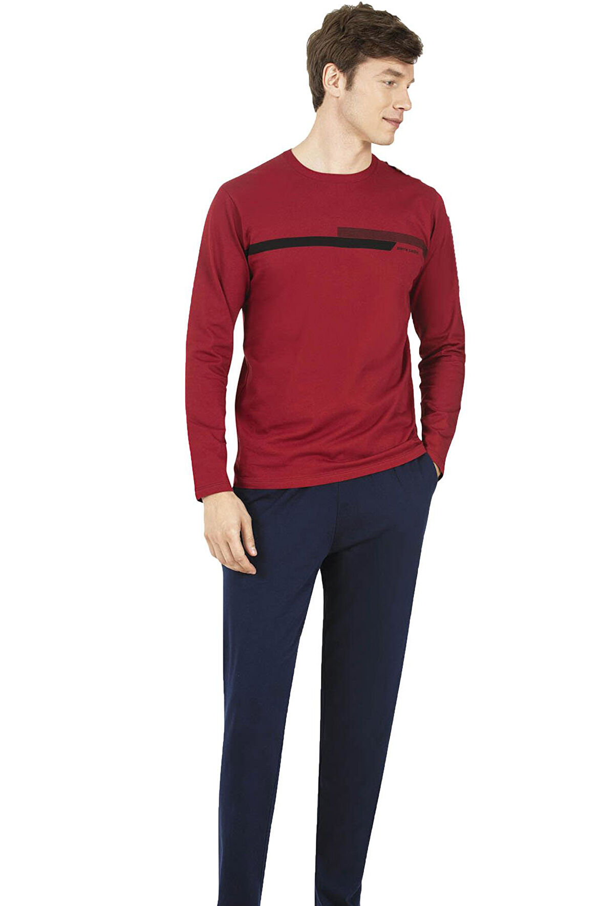 Pierre Cardin %100 Pamuk Uzun Kol Erkek Pijama Takım, Yuvarlak Yakalı Penye Pijama Takım