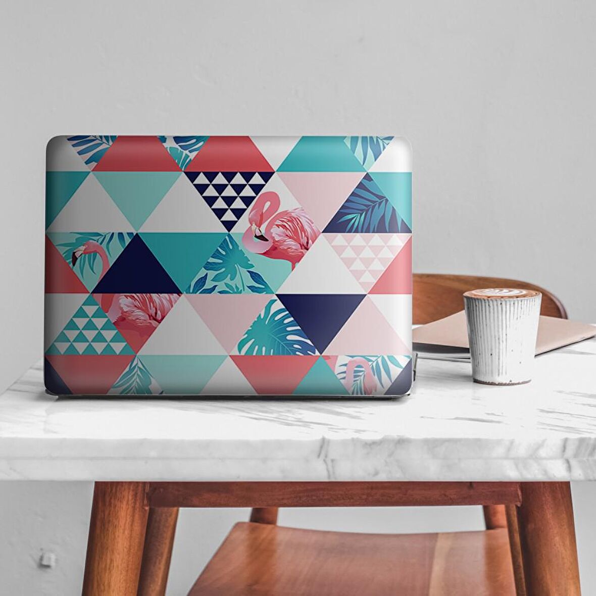 Flamingolu Üçgensel Desen Notebook Sticker, Laptop sticker,, Hp Sticker, Asus Sticker, 15.6 inç Sticker