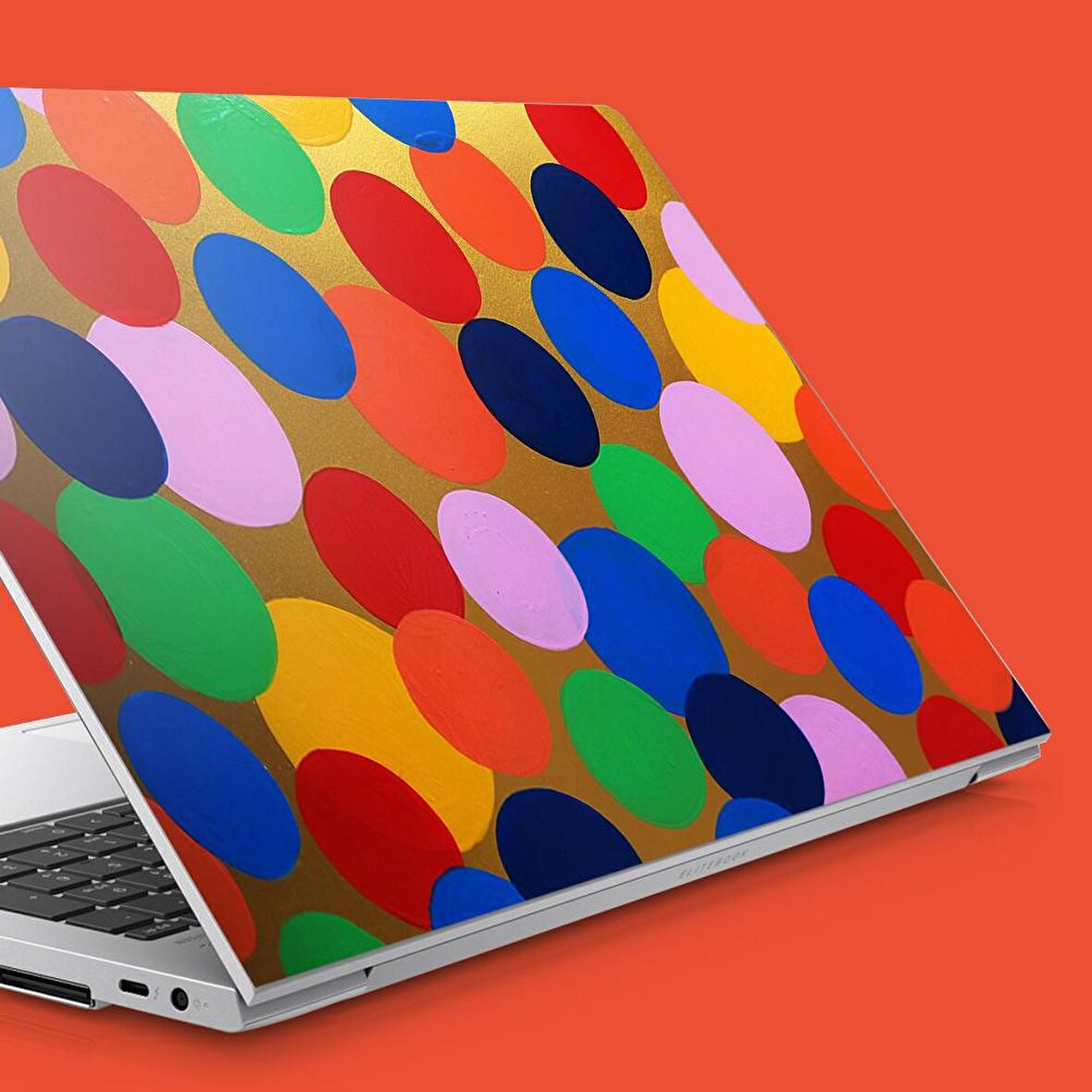 Altın Üzerine Renkli Daireler Notebook Sticker, Laptop sticker,, Hp Sticker, Asus Sticker, 15.6 inç Sticker