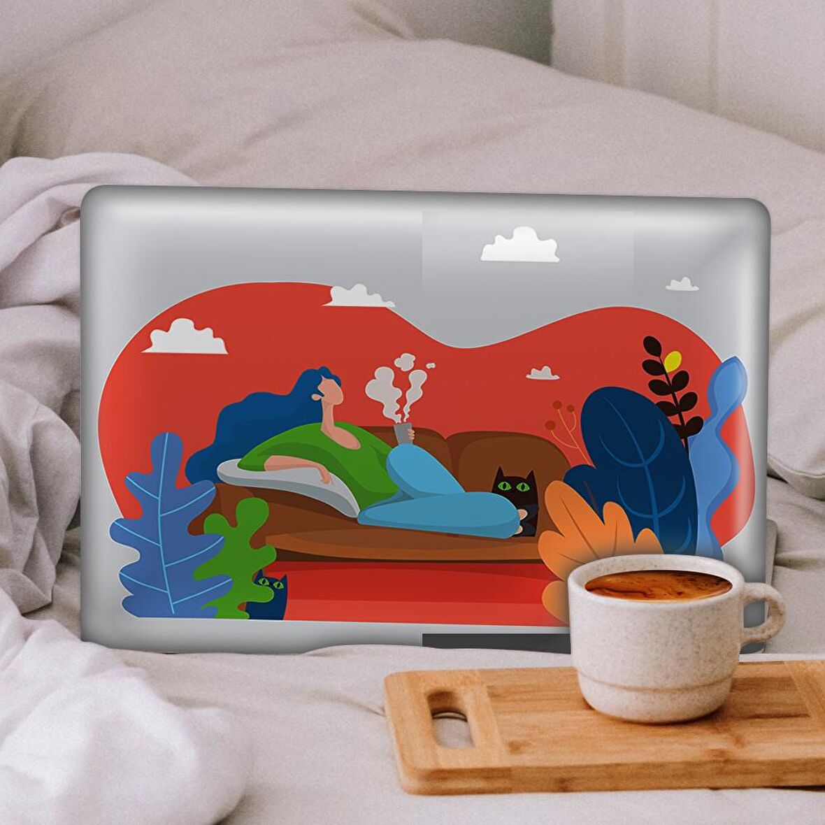 Evde Yalnız Kadın Notebook Sticker, Laptop sticker,, Hp Sticker, Asus Sticker, 15.6 inç Sticker