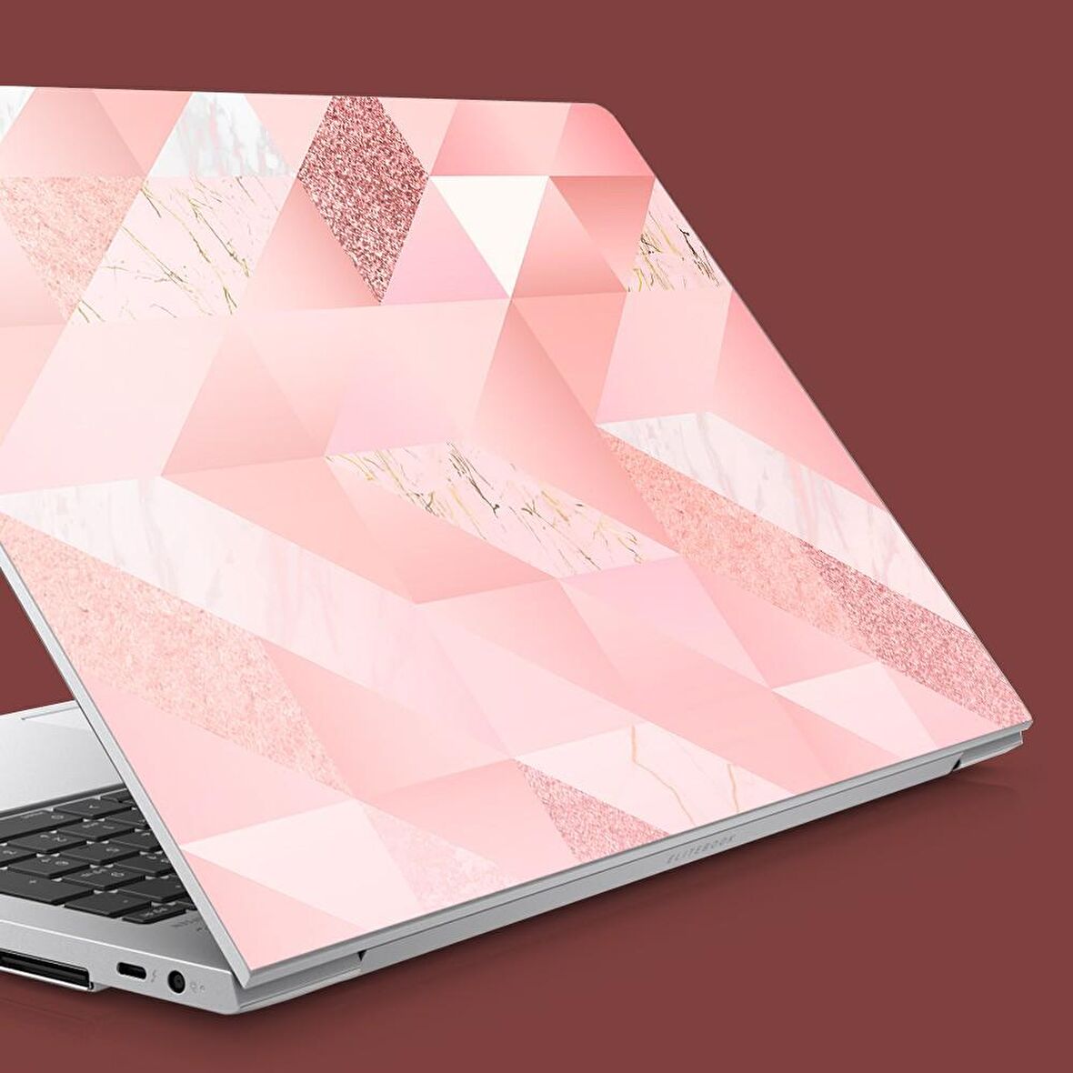 Pembe Şeritli Mermer Desen Notebook Sticker, Laptop sticker,, Hp Sticker, Asus Sticker, 15.6 inç Sticker