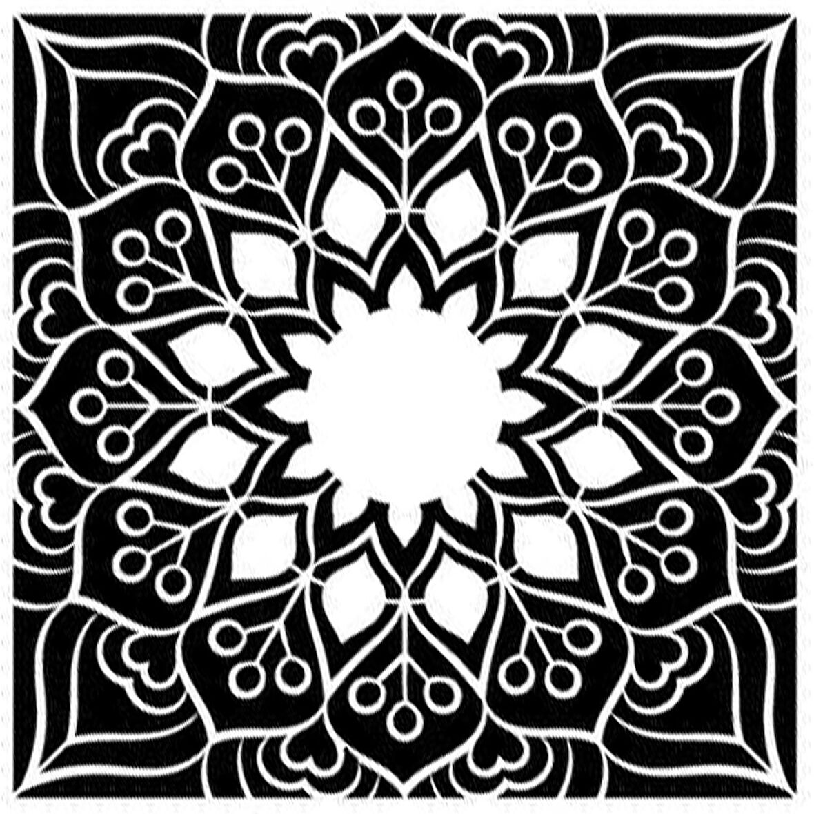 Kare Mandala Stencil Boyama şablonu 30x30 cm, Duvar Stencil, Fayans Stencil, Mobilya Stencil