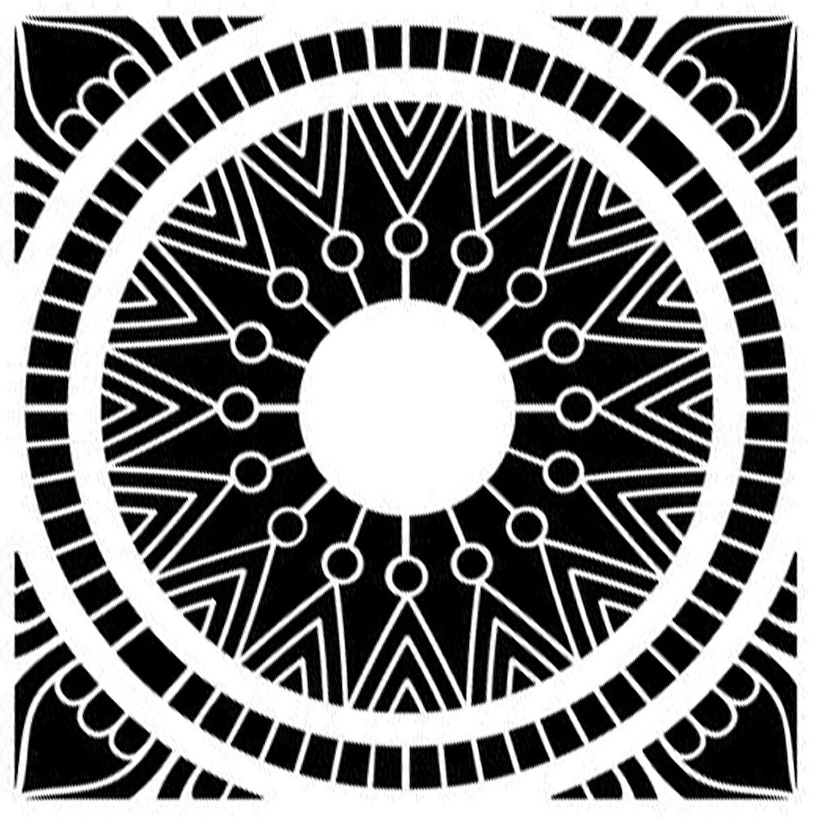 Kare Mandala 2 Stencil Boyama şablonu 30x30 cm, Duvar Stencil, Fayans Stencil, Mobilya Stencil